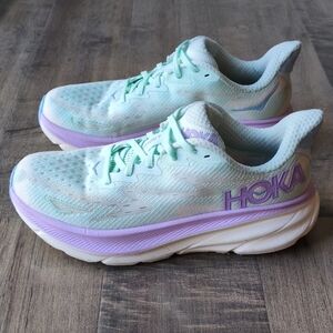 Hoka One One Womens Clifton 9 Blue Road Running Shoes Sneakers Size 8
